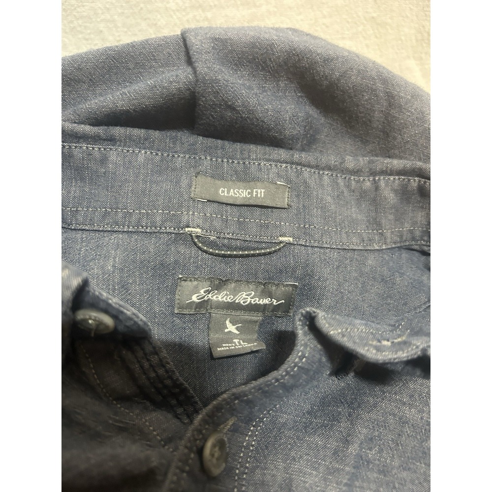 Eddie Bauer Men's Classic Fit Blue/Gray Button Up Shirt Button Down Collar TL - Picture 4 of 5